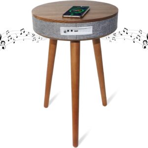 TooCust Smart End Table with Charging Station, Coffee Table with Wireless Charger and USB Charging Ports, Smart Nightstand with Bluetooth Speaker, Round Side Table for Bedroom, Living Room, Office