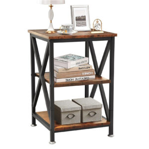 3-Tier Square End Table, Small Side Tables Living Room, Couch End Table Rustic Side Table with Steel Frame 11.8" D x 15.7" W x 23.6" H, Bedside Table, Nightstand Bedroom Side Table for Small Spaces