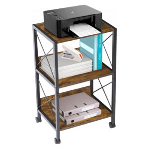 TooCust Printer Stand with Wheels, 3 Tier Rolling Printer Cart, 17'' L x 13'' W x 30'' H, Under Desk Printer Cart, Industrial Printer Table Stand for Home Office, Rustic Brown